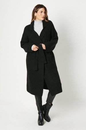 Пальто с поясом и массивной ребристой строчкой , черный Wallis