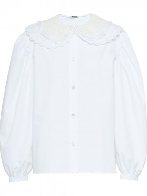 Поплиновая рубашка с кружевом Miu. Цвет: белый