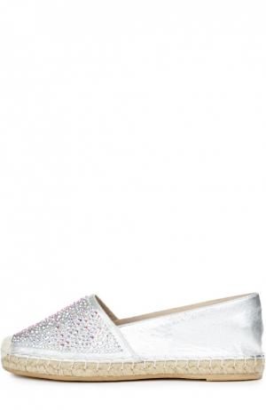 Кожаные эспадрильи с кристаллами Swarovski Le Silla. Цвет: серебряный