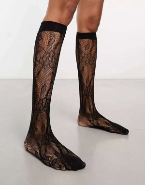 Черные кружевные носки London с цветочным принтом My Accessories