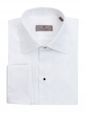 Классическая рубашка под запонки с фактурным узором в тон CANALI. Цвет: белый