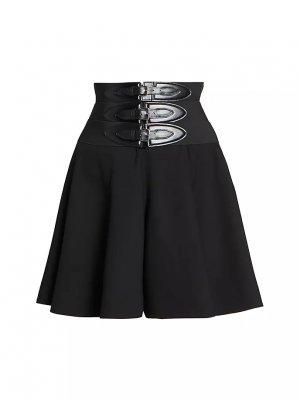 Кожаная мини-юбка с пряжкой , черный Alaïa
