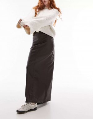 Джинсовая макси-юбка коричневого цвета с покрытием Topshop