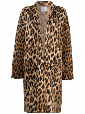 Пальто с леопардовым принтом Laneus. Цвет: коричневый