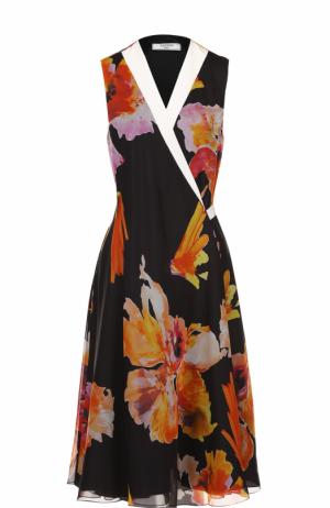 Шелковое платье-миди с запахом и цветочным принтом Lanvin. Цвет: разноцветный