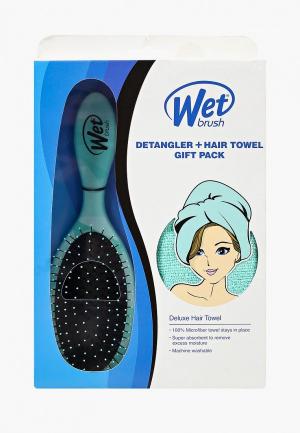 Набор для ухода за волосами Wet Brush Расческа с полотенцем 62*26 см (мятная геометрия). Цвет: бирюзовый