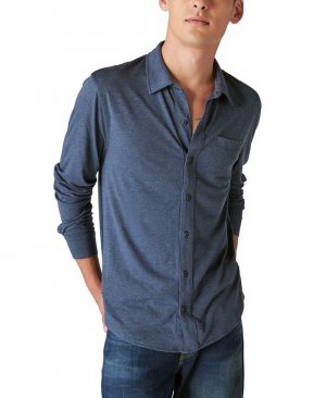 Мужская трикотажная рубашка с длинным рукавом и пуговицами спереди , синий Lucky Brand