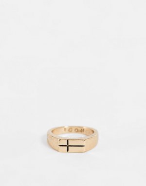 Золотистое кольцо с крестом -Золотистый Icon Brand