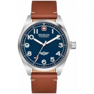 Часы швейцарские наручные мужские кварцевые на ремне SMWGA2100402 Swiss Military Hanowa. Цвет: коричневый