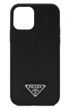 Кожаный чехол для iPhone 12 mini Prada. Цвет: чёрный