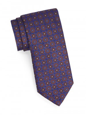 Шелковый галстук с розеткой и цветочным принтом , синий Canali