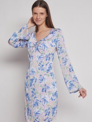 Платье-туника с драпировкой и цветочным принтом zolla. Цвет: лиловый