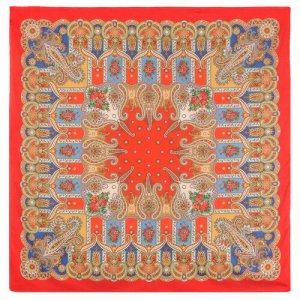 Платок ,146х146 см, красный, оранжевый Павловопосадская платочная мануфактура. Цвет: оранжевый/красный