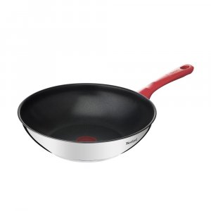 Красная индукционная сковорода-вок Edition из нержавеющей стали с антипригарным покрытием (28см) Можно мыть в посудомоечной машине духовке без PFOA Silver Tefal