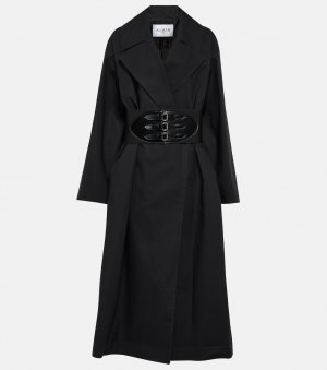 Пальто из смесового хлопка с поясом ALAÏA, черный Alaïa
