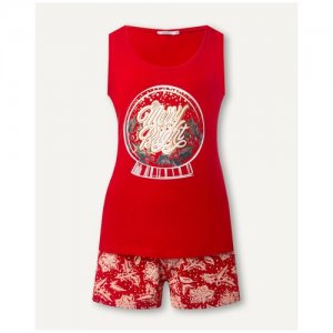 Красный пижамный комплект с принтом , цвет красно-белый, размер S Deseo. Цвет: белый/красный