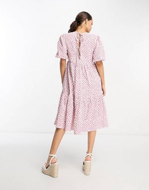 Свободное платье с короткими рукавами и завязками на спине Petite цветочным принтом из бутонов роз Glamorous