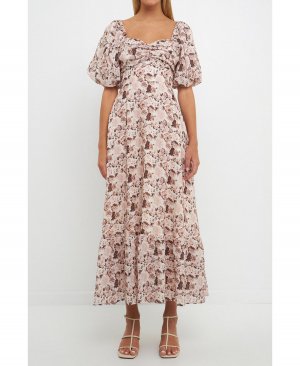 Женское льняное платье макси с цветочным принтом English Factory