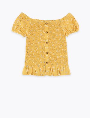 Блузка в цветочек на пуговицах Marks & Spencer. Цвет: желтый