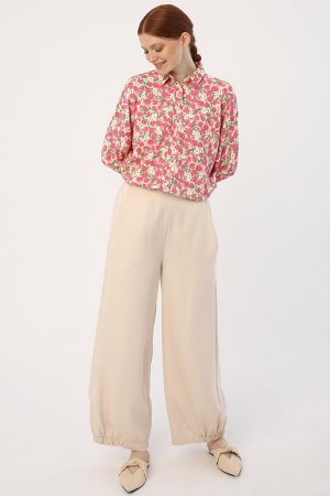 Светло-бежевые брюки из натуральной ткани с большими карманами ALL DAY