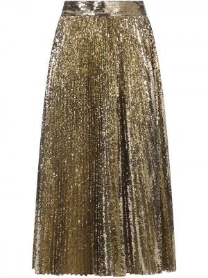 Плиссированная юбка миди с пайетками Dolce & Gabbana. Цвет: золотистый