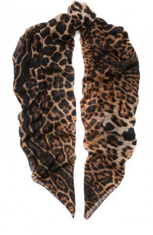 Шерстяной платок с леопардовым принтом Saint Laurent. Цвет: коричневый