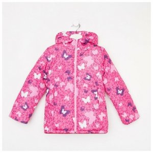 Куртка для девочки, цвет малиновый/бабочки, рост 92-98 см Ольга. Цвет: розовый