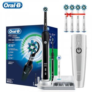 Оригинальная ультразвуковая электрическая зубная щетка Oral B Pro4000, индуктивная перезаряжаемая, отбеливание зубов, глубокая чистка полости рта, подарок, 6 насадок Oral-B