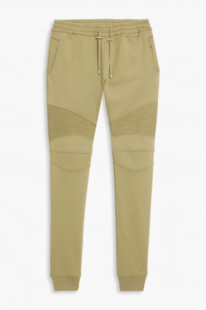 Спортивные брюки из французской хлопковой махры с флокированными вставками в рубчик , армейский зеленый Balmain