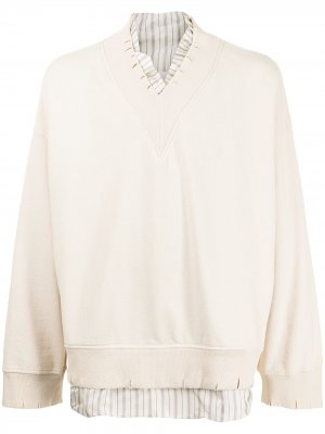Пуловер в рубчик с V-образным вырезом Maison Margiela. Цвет: нейтральные цвета