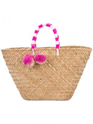 Пляжная плетеная сумка с помпоном Kayu. Цвет: коричневый