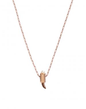 Ожерелье с подвеской-рогом и отделкой из жемчуга Maria Francesca Pepe. Цвет: розовое золото