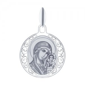Иконка Божьей Матери Казанская из серебра с лазерной обработкой SOKOLOV