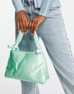 Мягкая атласная сумка на плечо мятного цвета с узлами -Зеленый цвет EGO