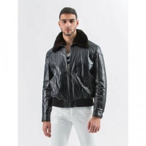 Кожаная куртка , демисезон/зима, силуэт прямой, без капюшона, манжеты, быстросохнущая, карманы, отделка мехом, ветрозащитная, водонепроницаемая, внутренний карман, размер 54, черный Gallotti. Цвет: черный