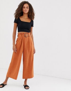 Укороченные брюки цвета ржавчины с пряжкой -Оранжевый New Look