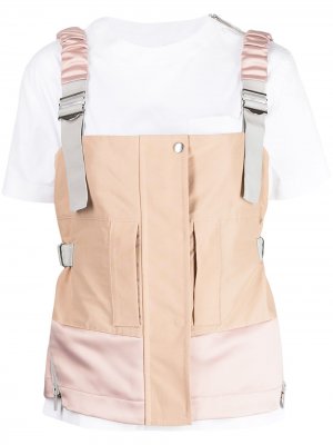 Panelled harness layered T-shirt sacai. Цвет: розовый