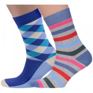Носки , 2 пары, размер 23, синий, мультиколор, серый ХОХ. Цвет: серый/синий/микс/разноцветный