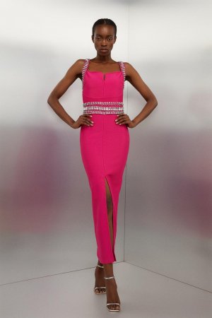 Вязаное платье макси с отделкой Petite Bandage Фигура , розовый Karen Millen