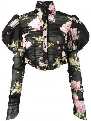 Блузка с буффами и цветочным принтом Alessandra Rich. Цвет: чёрный
