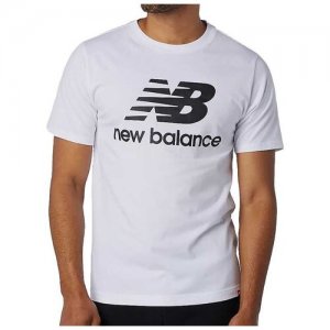 Одежда спортивная//MT01575-BK/ Essentials Stacked Logo T-Shirt/черный/S New Balance. Цвет: белый