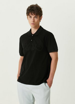 Черная футболка с воротником-поло и вышитым логотипом Alexander McQueen. Цвет: черный