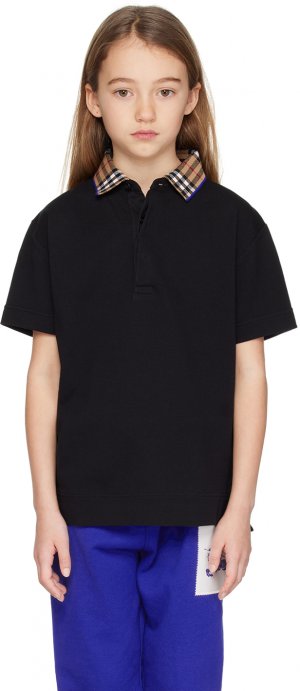 Детская рубашка-поло с клетчатым воротником , цвет Black Burberry