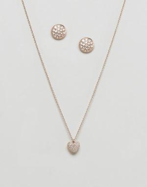 Подарочный набор с ожерельем и серьгами-гвоздиками Michael Kors. Цвет: золотой