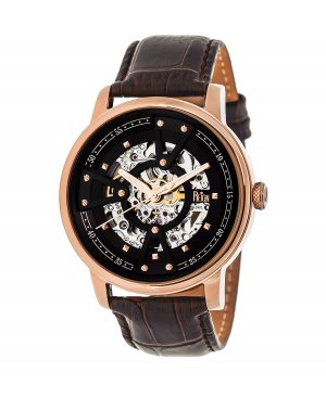 Часы Belfour Automatic, корпус из розового золота, натуральная черная кожа, 44 мм Reign