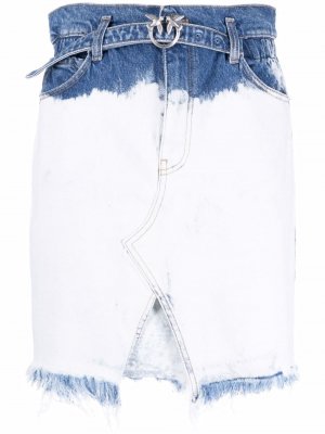 Джинсовая юбка с эффектом потертости и логотипом PINKO. Цвет: синий