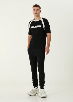 Спортивные брюки из органического хлопка с черным логотипом Balmain. Цвет: черный