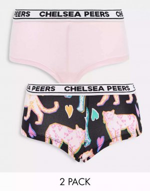 Две пары трусов-боксеров с леопардовым принтом розового и белого цвета Chelsea Peers