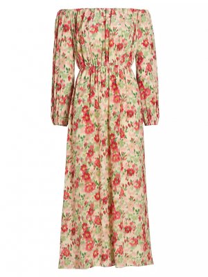Шелковое платье с открытыми плечами цветочным принтом , мультиколор Adam Lippes