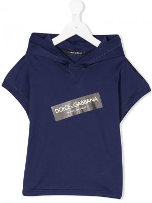 Футболка с капюшоном и заплаткой логотипом Dolce & Gabbana Kids. Цвет: синий